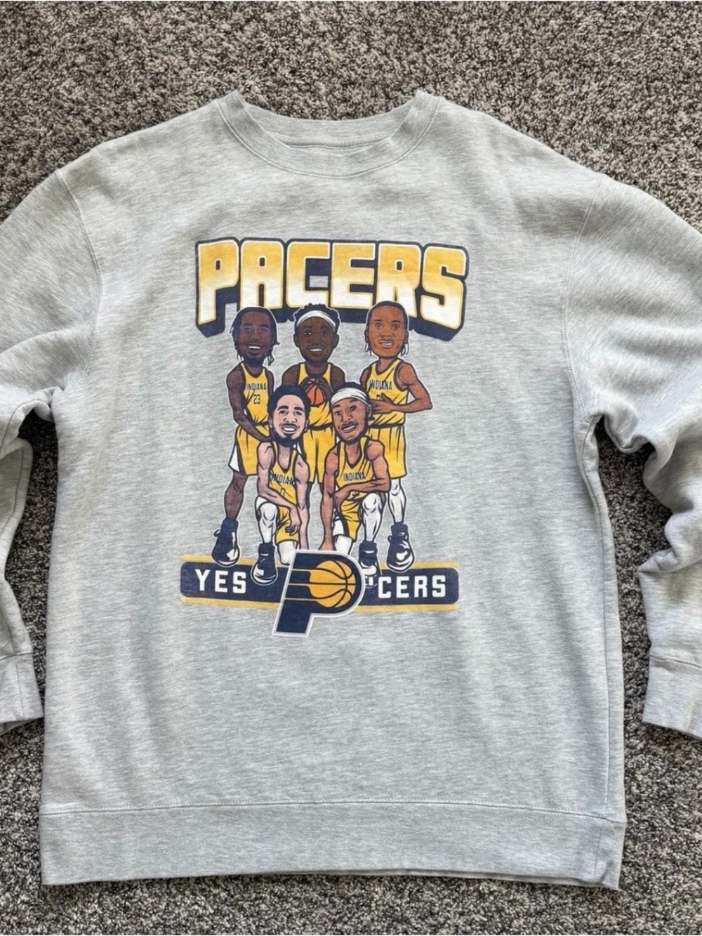 Indiana Pacers “Yes ‘Cers” Crewneck Sweatshirt Mens L Gray NBA Item Game Graphic